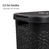 Mind Reader 40L Slim Laundry Hamper, Clothes Basket, Lid, Premium Wicker Design, Plastic, Set of 3, Black(Black)