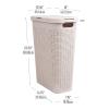Mind Reader Slim Laundry Hamper with Lid, 40L Clothes Basket, Premium Wicker Design, Plastic, Mint(Ivory)