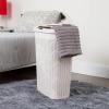 Mind Reader Slim Laundry Hamper with Lid, 40L Clothes Basket, Premium Wicker Design, Plastic, Mint(Ivory)