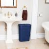 Mind Reader Slim Laundry Hamper with Lid, 40L Clothes Basket, Premium Wicker Design, Plastic, Mint(Navy)