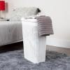 Mind Reader Slim Laundry Hamper with Lid, 40L Clothes Basket, Premium Wicker Design, Plastic, Mint(White)
