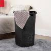 Mind Reader Slim Laundry Hamper with Lid, 60L Clothes Baskets, Premium Wicker Design, Plastic, 3-Pack, Black(Black)