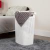 Mind Reader Slim Laundry Hamper with Lid, 60L Clothes Baskets, Premium Wicker Design, Plastic, 3-Pack, Black(White)