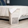 Mind Reader Slim Tapered Laundry Hamper with Lid, Clothes Basket with Swiss Cross Cut-Outs, Lightweight & Ventilated, Plastic, 16.75″L x 12.75″W x 23″H, Black(Ivory)