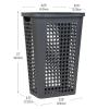 Mind Reader Slim Tapered Laundry Hamper with Lid, Clothes Basket with Swiss Cross Cut-Outs, Lightweight & Ventilated, Plastic, 16.75″L x 12.75″W x 23″H, Black(Gray)