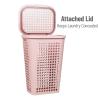 Mind Reader Slim Tapered Laundry Hamper with Lid, Clothes Basket with Swiss Cross Cut-Outs, Lightweight & Ventilated, Plastic, 16.75″L x 12.75″W x 23″H, Black(Pink)