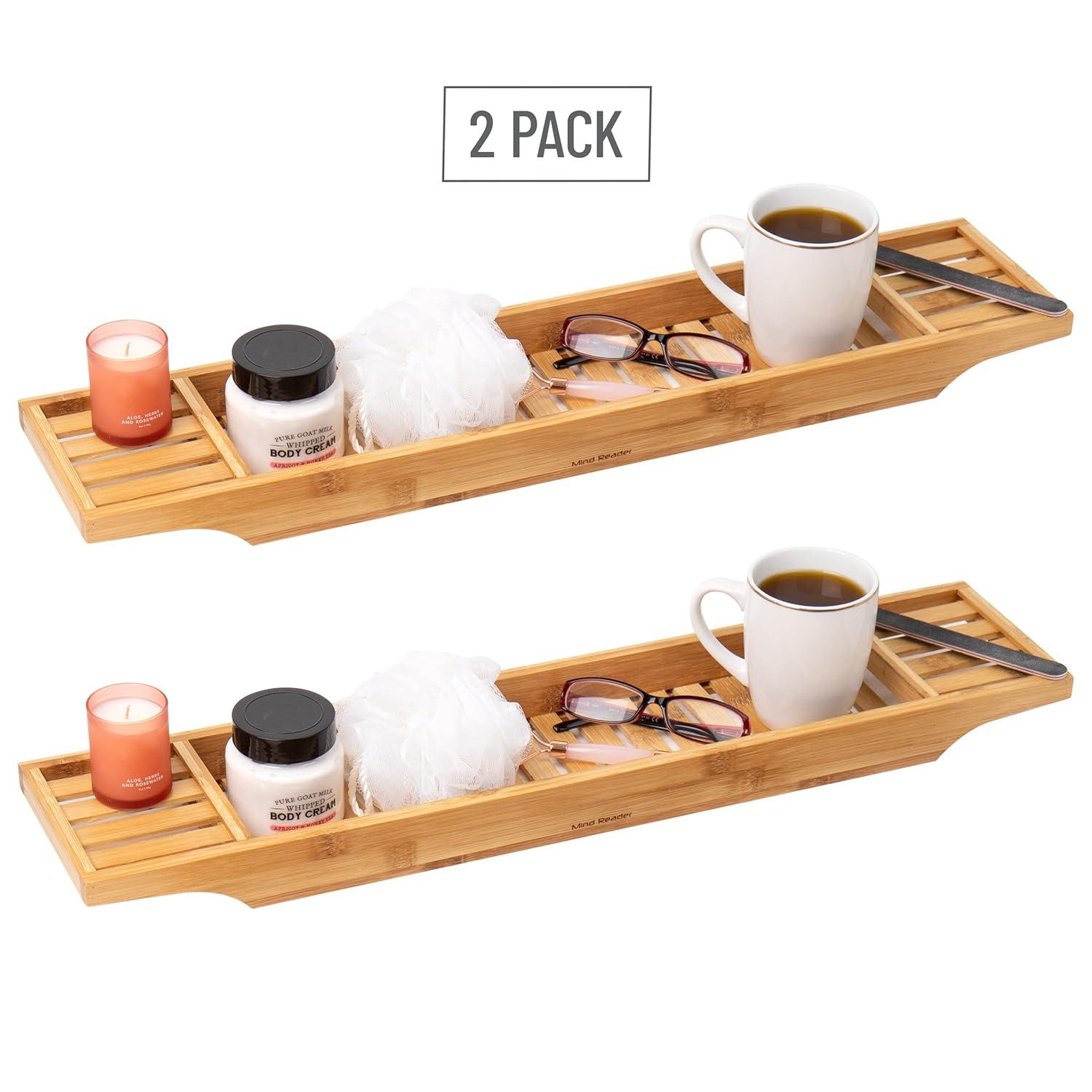 imageMind Reader Bathtub Tray Shower Organizer Bathroom Accessory Rayon from Bamboo 275quot L x 575quot W x 175quot H Set of 2 Brown