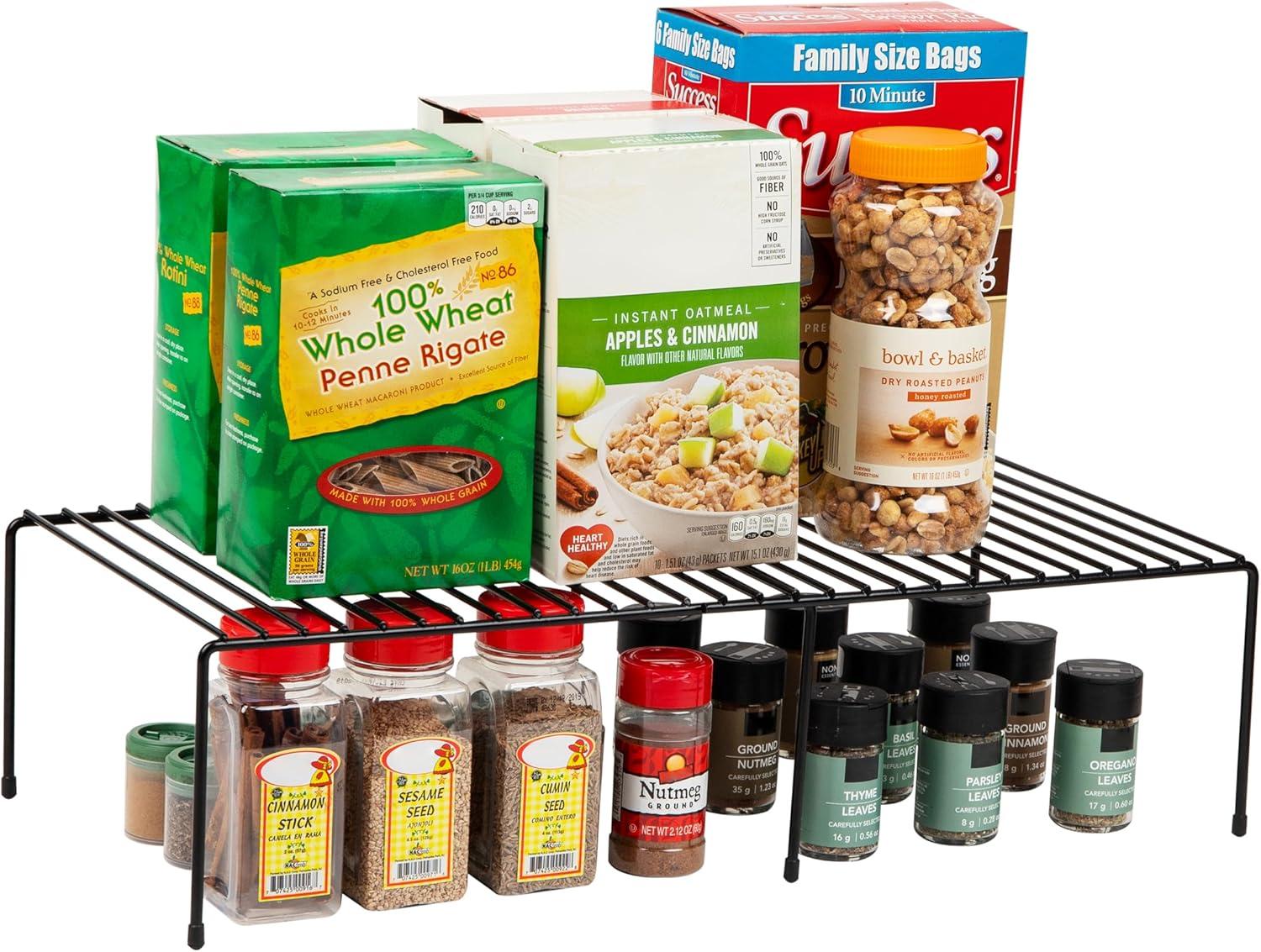 imageMind Reader Expandable Shelf Kitchen Pantry Cabinet Organizer MultiPurpose Storage Metal 122523quotL x 1025quotW x 55quotH WhiteBlack