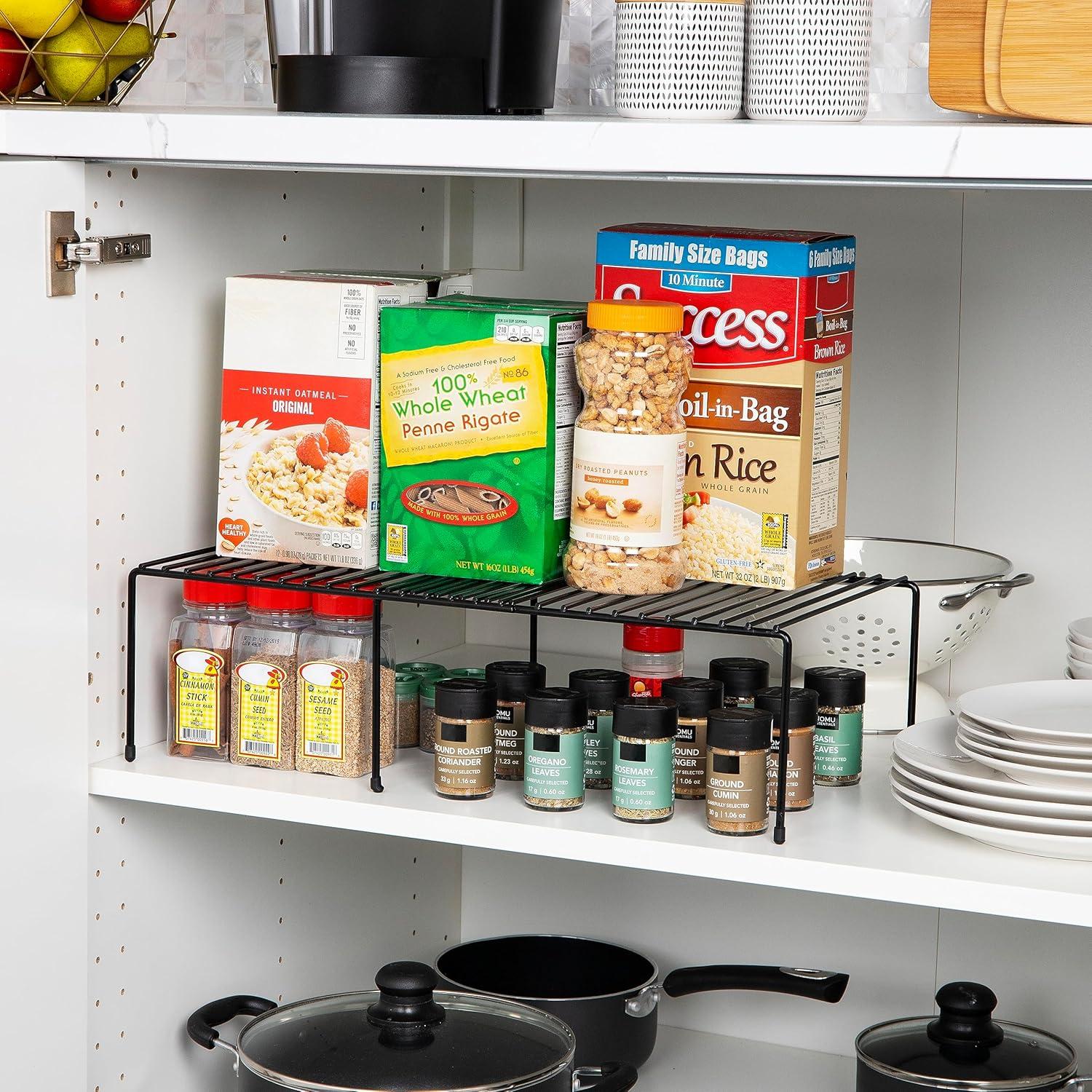 imageMind Reader Expandable Shelf Kitchen Pantry Cabinet Organizer MultiPurpose Storage Metal 122523quotL x 1025quotW x 55quotH WhiteBlack