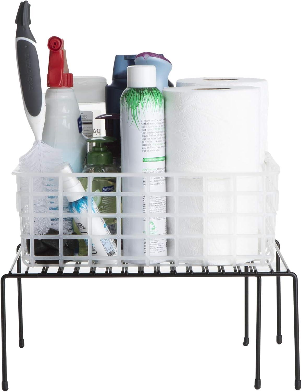 imageMind Reader Expandable Shelf Kitchen Pantry Cabinet Organizer MultiPurpose Storage Metal 122523quotL x 1025quotW x 55quotH WhiteBlack