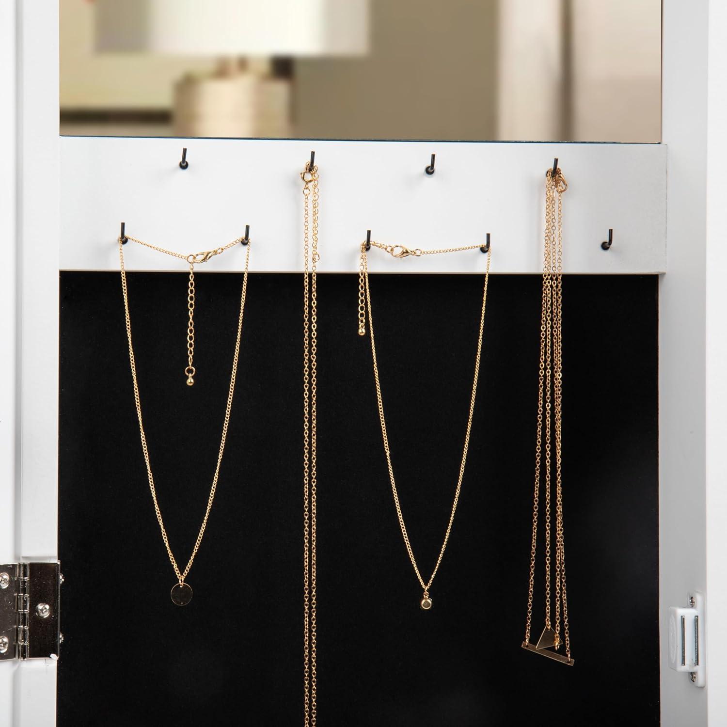 imageMind Reader Jewelry Organizer Full Length Mirror Jewelry Armoire Storage Wall Mount Wood 125quot L x 35quot W x 435quot H WhiteWhite Wall Mount