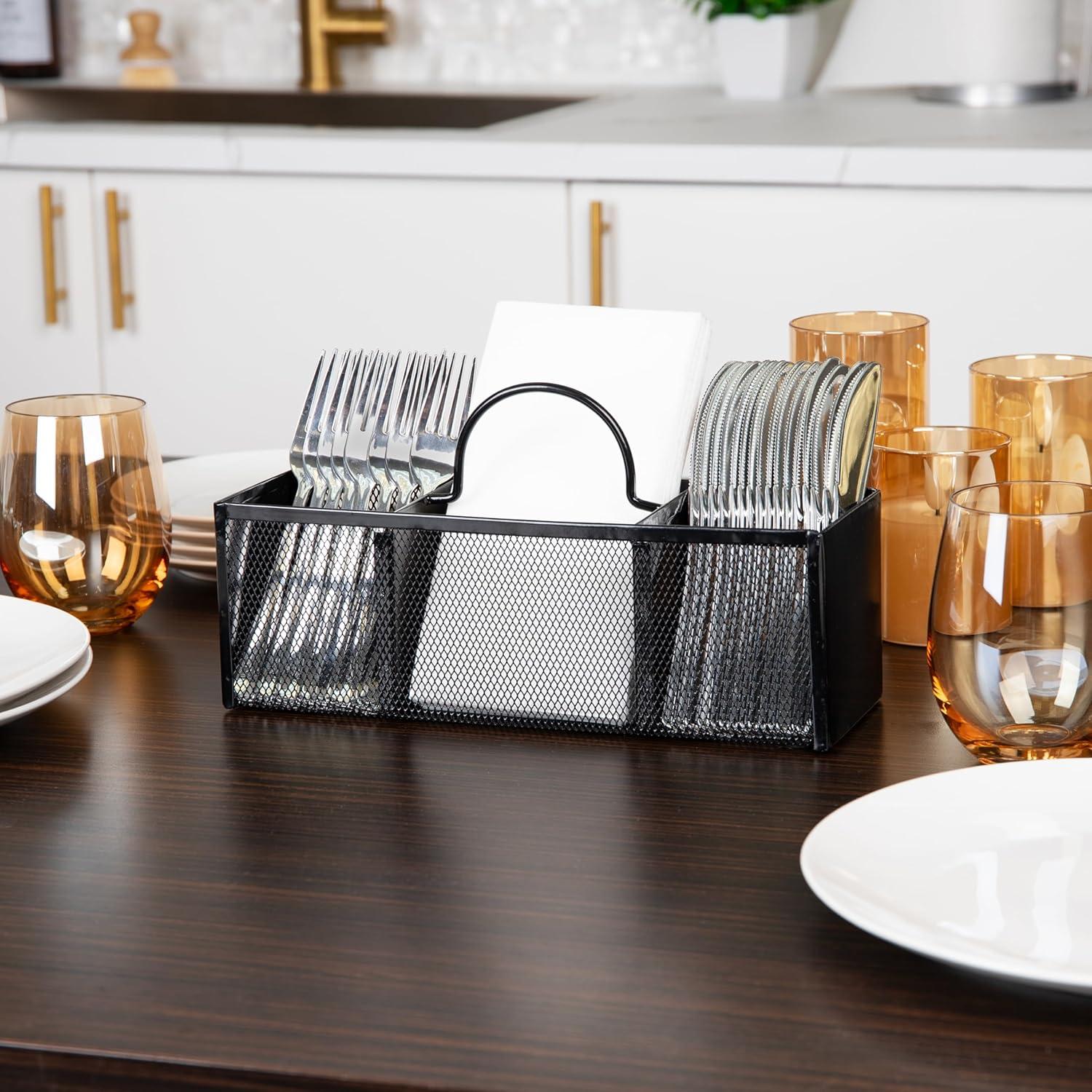 imageMind Reader Mesh Organizer Caddy 3Compartment Countertop Holder Metal Mesh 10quotL x 35quotW x 55quotH BlackBlack