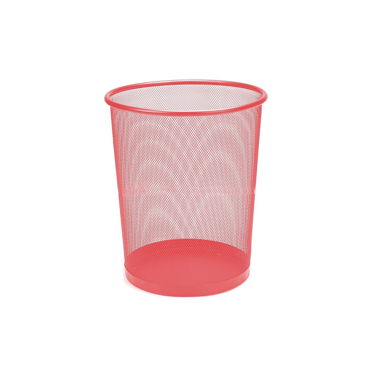 imageMind Reader Mesh Trash Can 1665L 44 gal Waste Paper Basket Round Office Metal Mesh 115quot L x 115quot W x 1375quot H RedRed