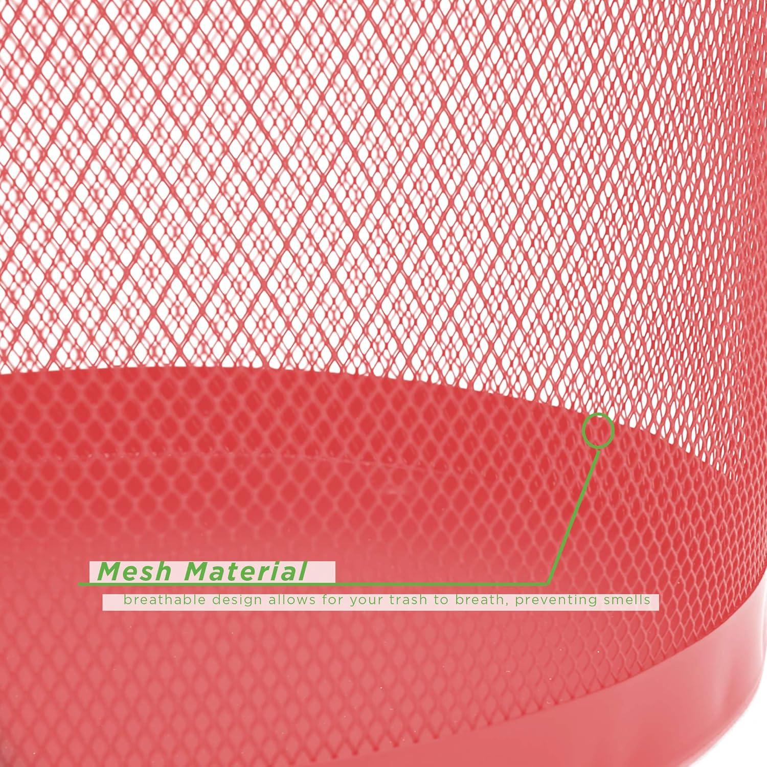 imageMind Reader Mesh Trash Can 1665L 44 gal Waste Paper Basket Round Office Metal Mesh 115quot L x 115quot W x 1375quot H RedRed