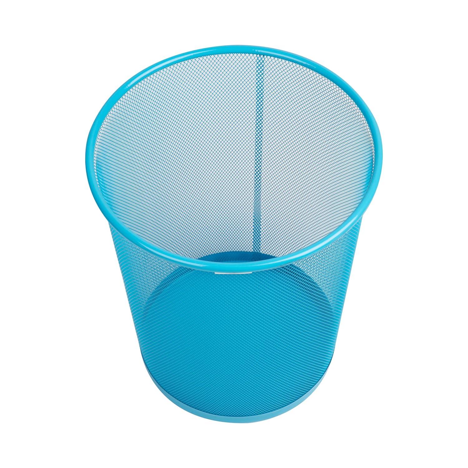 imageMind Reader Mesh Trash Can 1665L 44 gal Waste Paper Basket Round Office Metal Mesh 115quot L x 115quot W x 1375quot H YellowBlue
