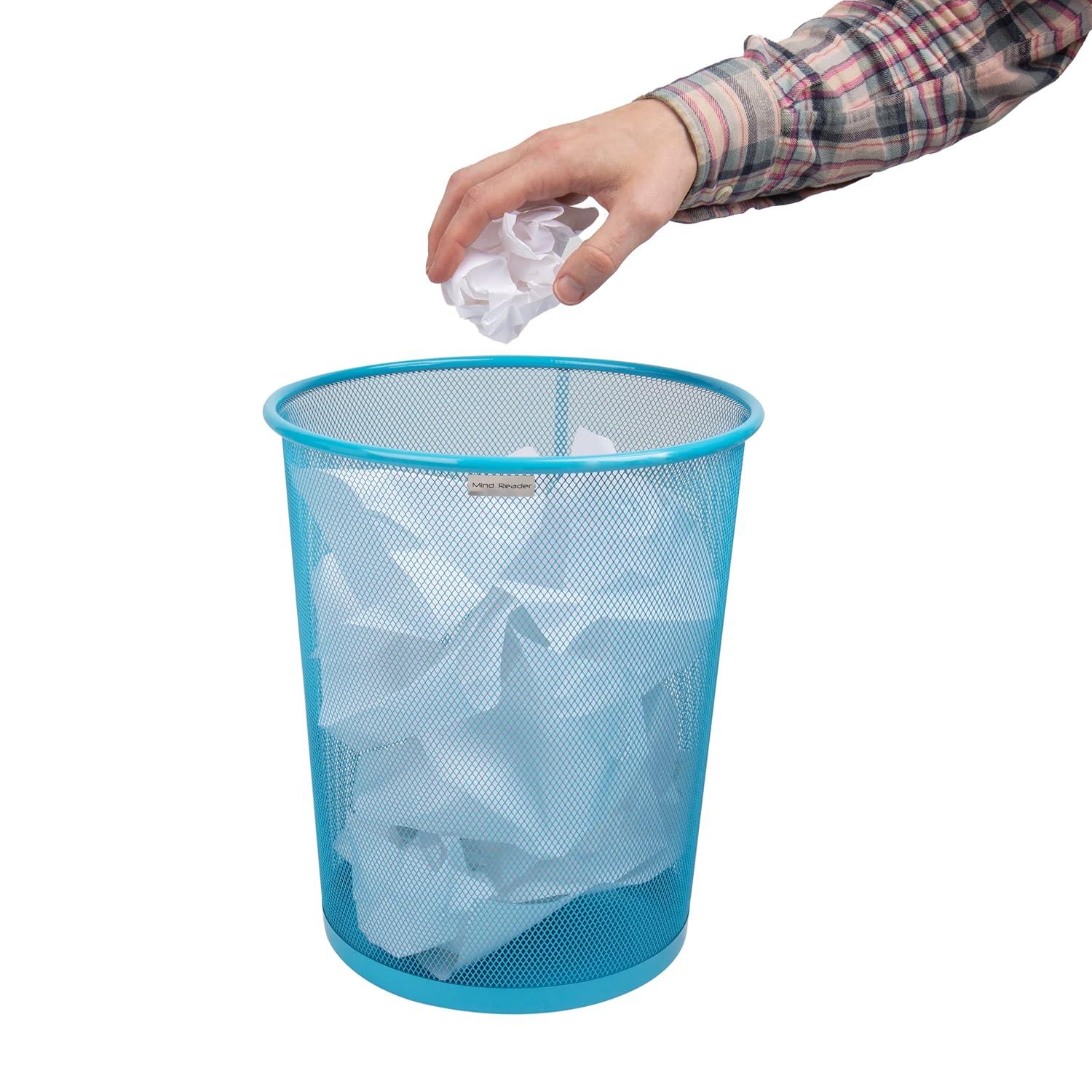 imageMind Reader Mesh Trash Can 1665L 44 gal Waste Paper Basket Round Office Metal Mesh 115quot L x 115quot W x 1375quot H YellowBlue