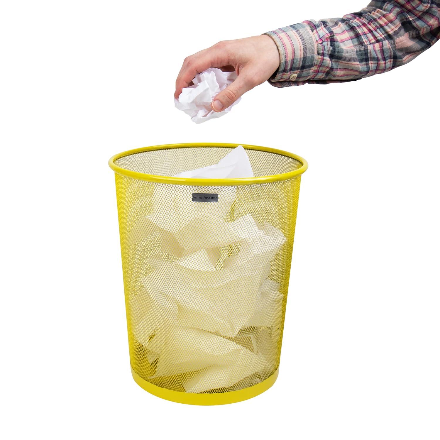 imageMind Reader Mesh Trash Can 1665L 44 gal Waste Paper Basket Round Office Metal Mesh 115quot L x 115quot W x 1375quot H YellowYellow