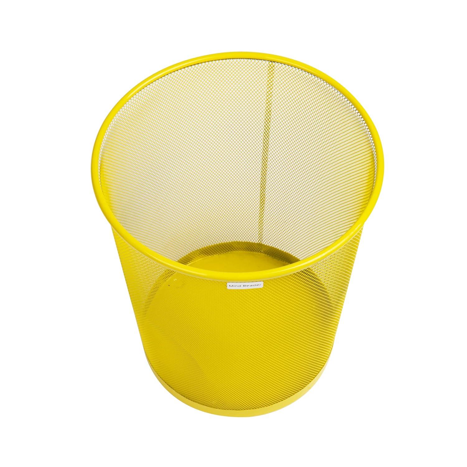 imageMind Reader Mesh Trash Can 1665L 44 gal Waste Paper Basket Round Office Metal Mesh 115quot L x 115quot W x 1375quot H YellowYellow
