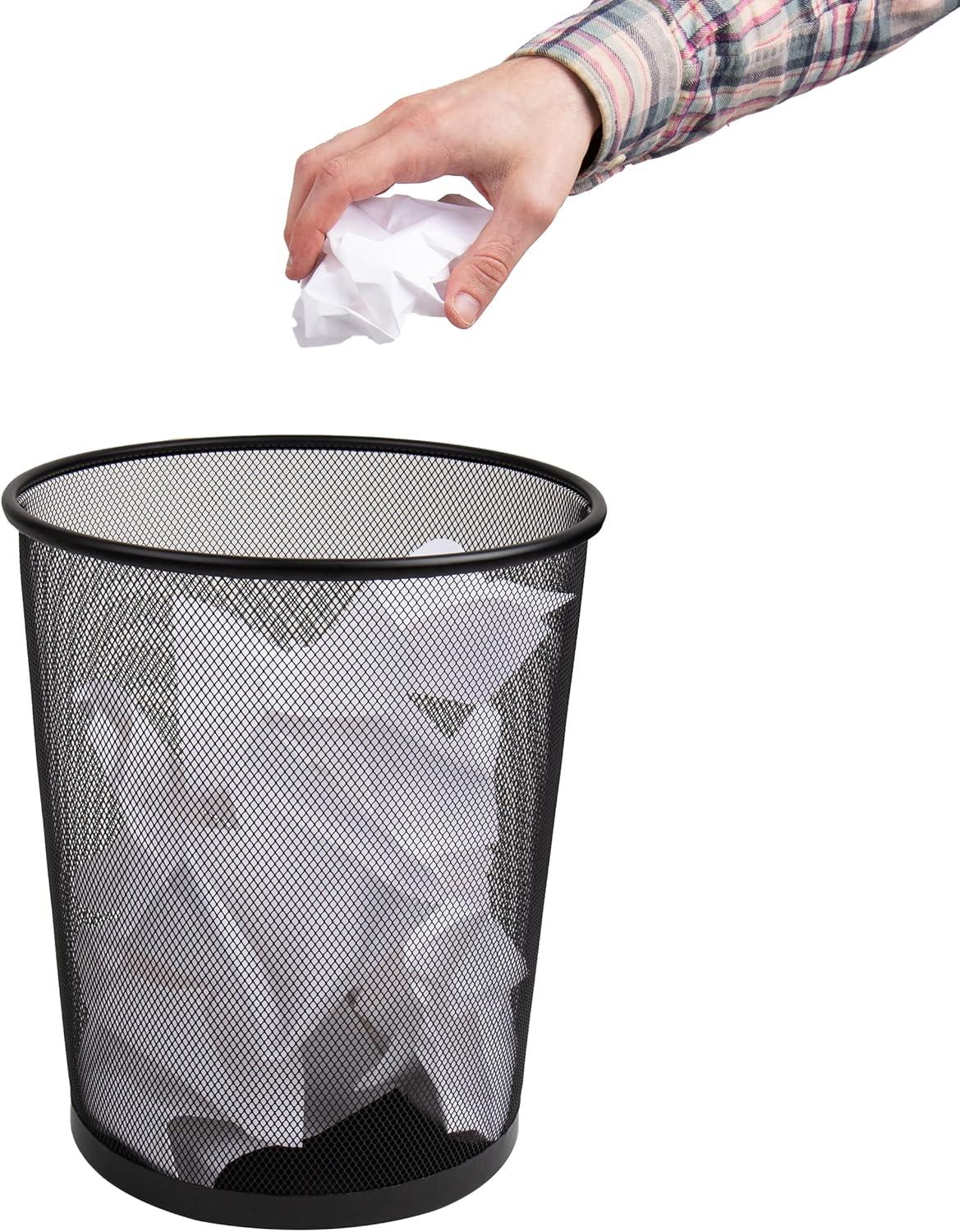 imageMind Reader Mesh Trash Can 1665L 44 gal Waste Paper Basket Round Office Metal Mesh WhiteBlack