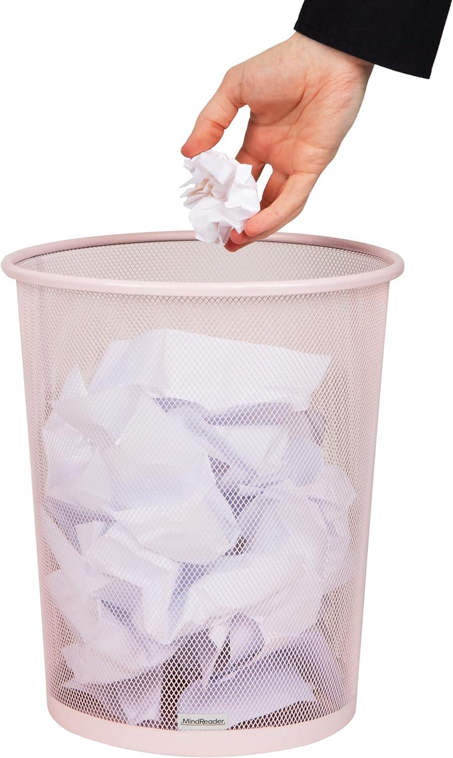 imageMind Reader Mesh Trash Can 1665L 44 gal Waste Paper Basket Round Office Metal Mesh WhitePink