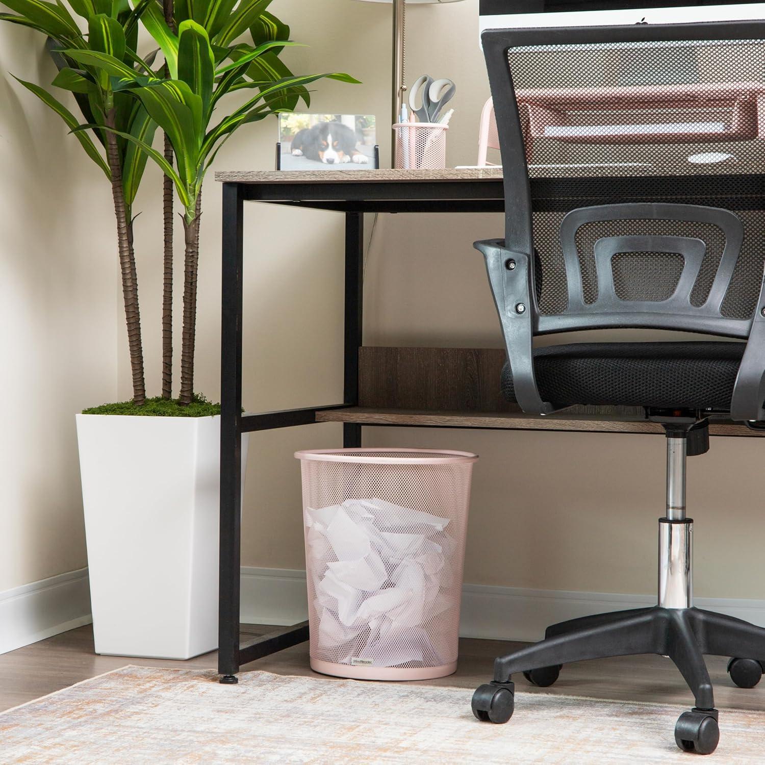 imageMind Reader Mesh Trash Can 1665L 44 gal Waste Paper Basket Round Office Metal Mesh WhitePink