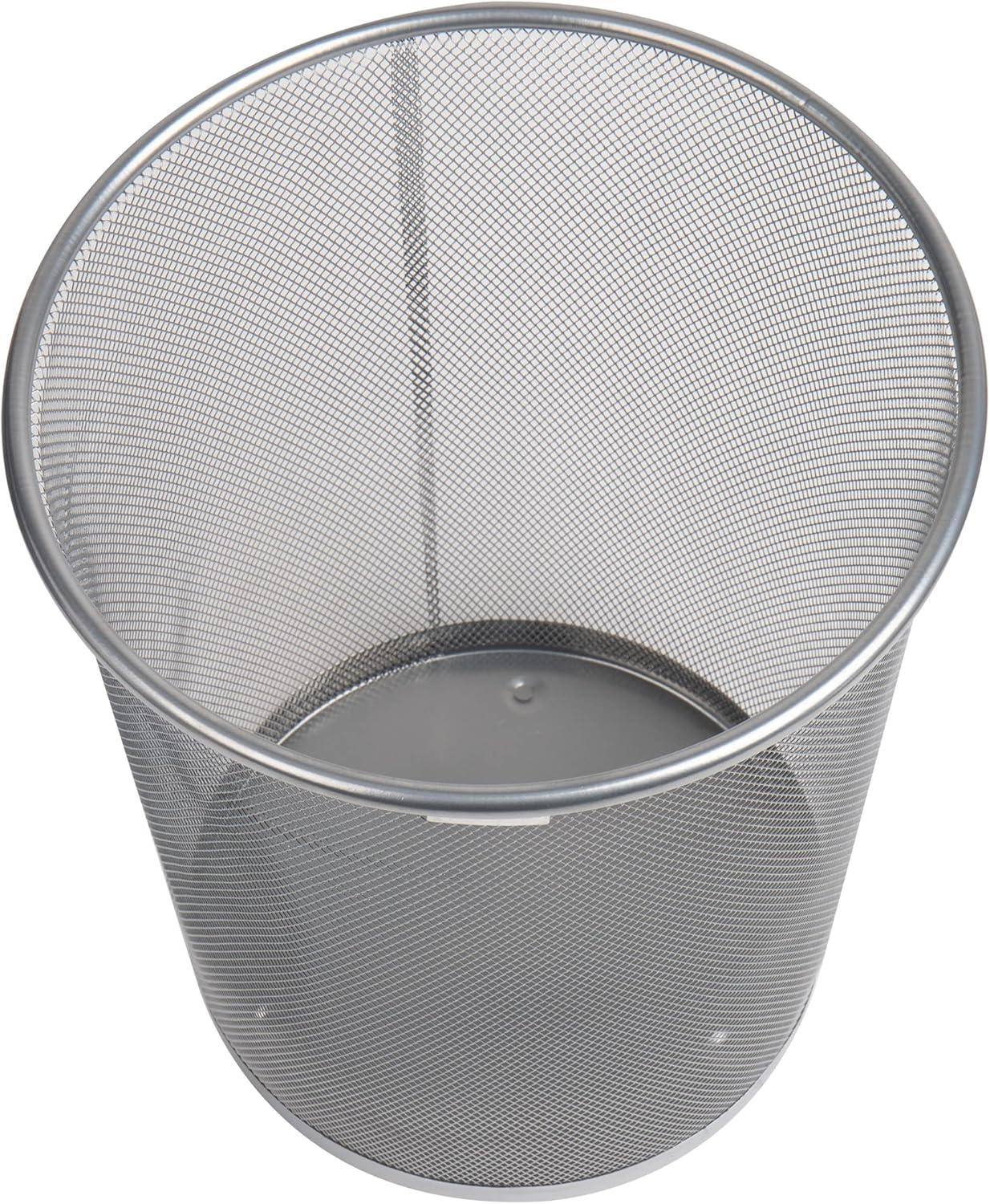 imageMind Reader Mesh Trash Can 1665L 44 gal Waste Paper Basket Round Office Metal Mesh WhiteSilver