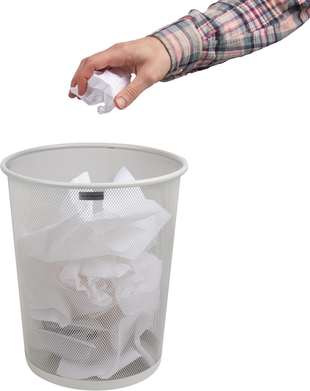 imageMind Reader Mesh Trash Can 1665L 44 gal Waste Paper Basket Round Office Metal Mesh WhiteWhite