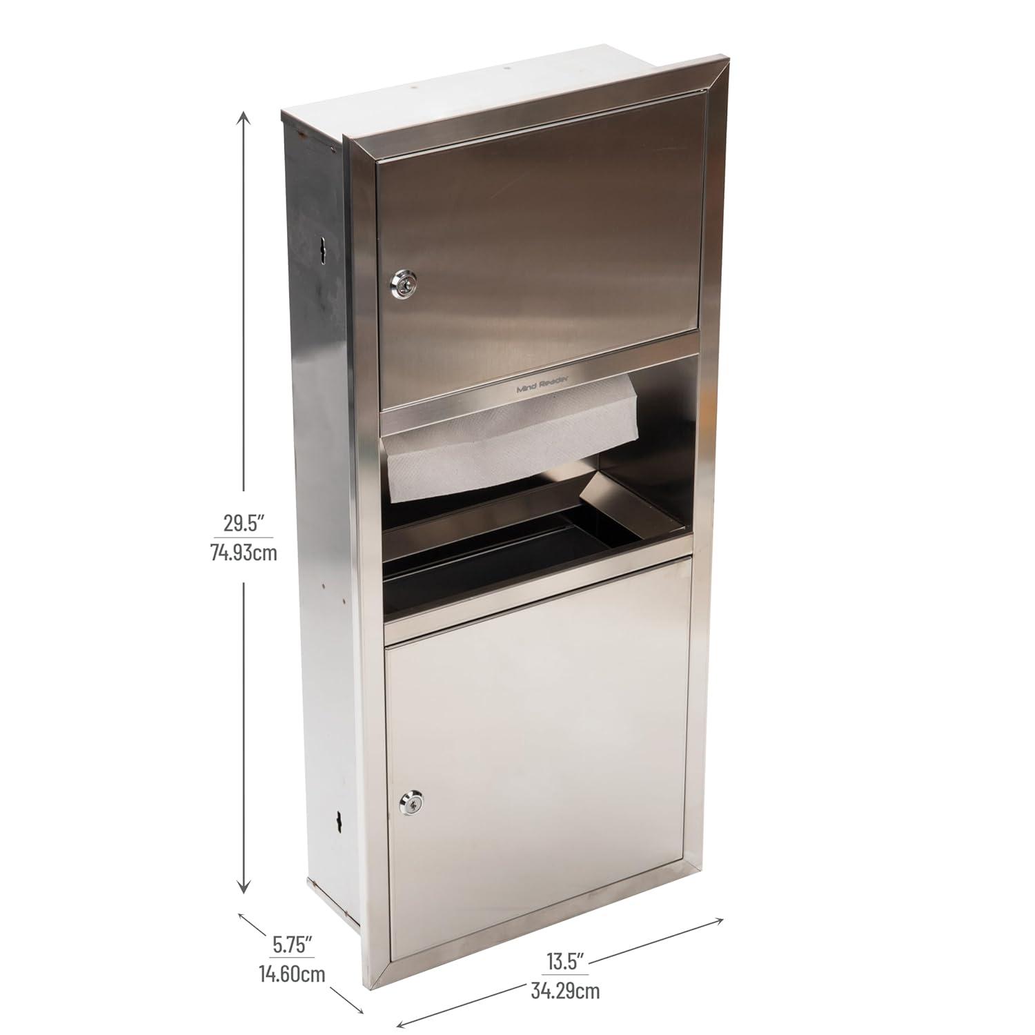 imageMind Reader Paper Towel Dispenser and Trash Can WallMounted Bathroom Stainless Steel 135quot L x 295quot H x 575quot D Silver