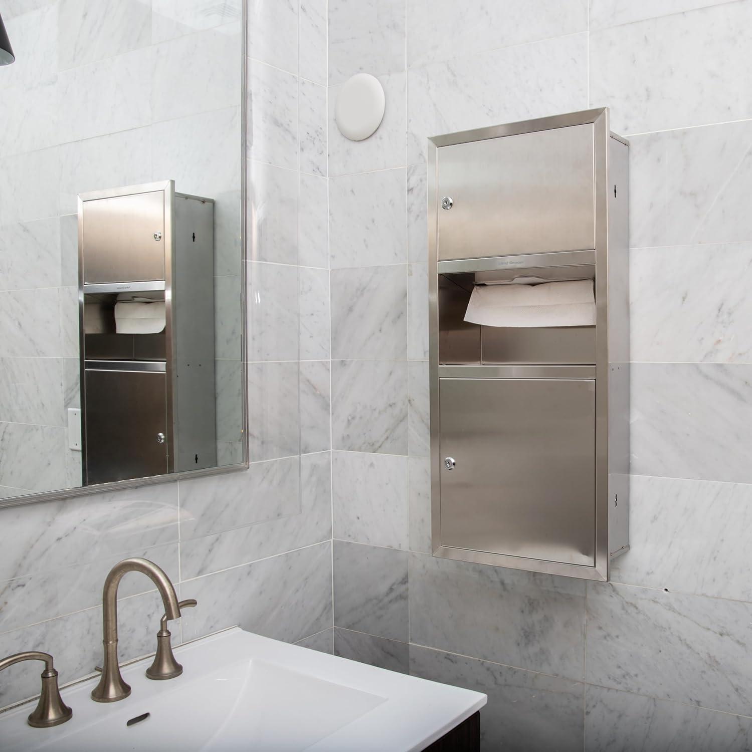 imageMind Reader Paper Towel Dispenser and Trash Can WallMounted Bathroom Stainless Steel 135quot L x 295quot H x 575quot D Silver