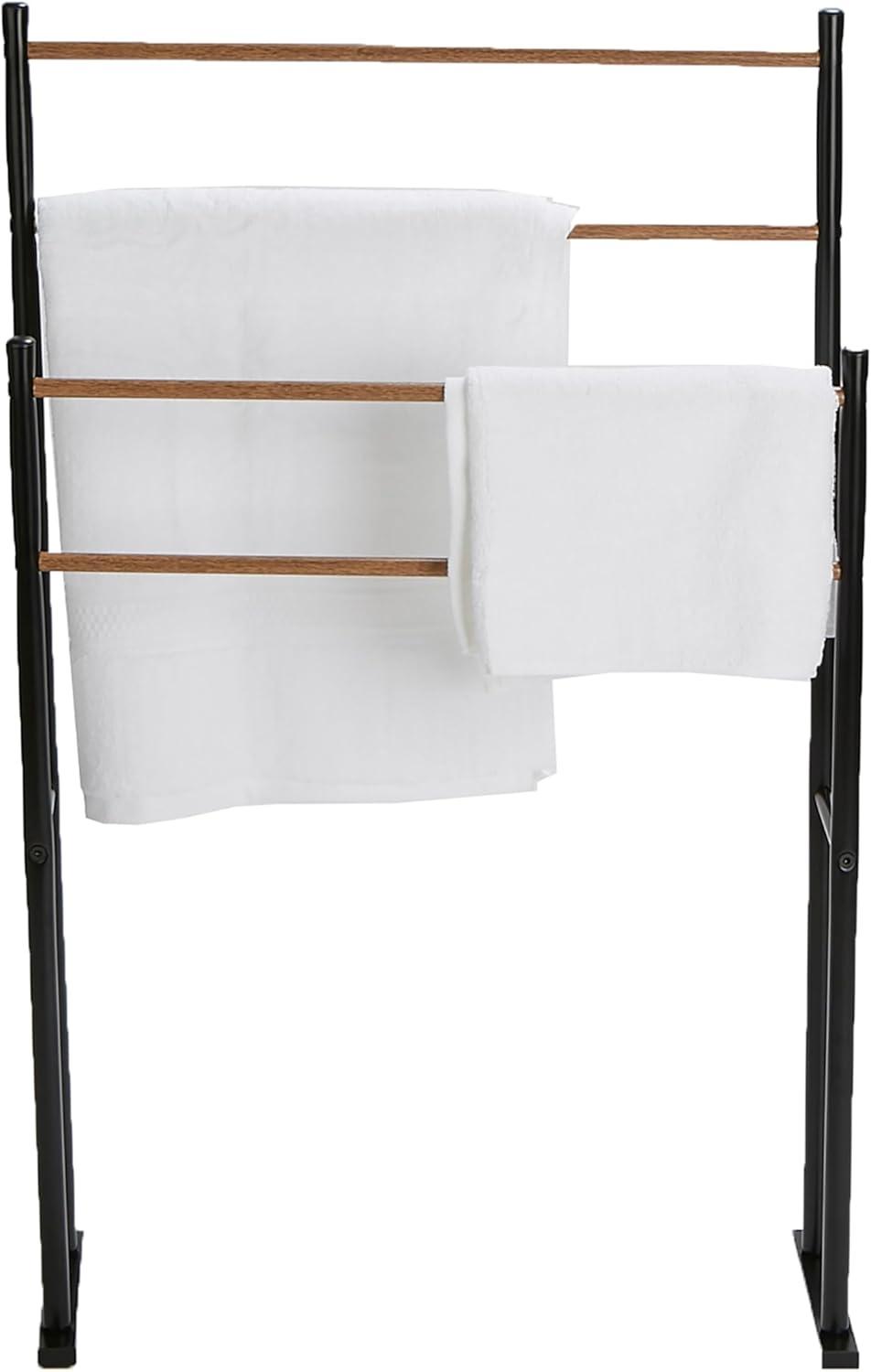 imageMind Reader Towel Rack Bathroom Storage Drying Stand Hot Tub Accessory Freestanding Metal 226quot L x 12quot W x 36quot H BlackBlack