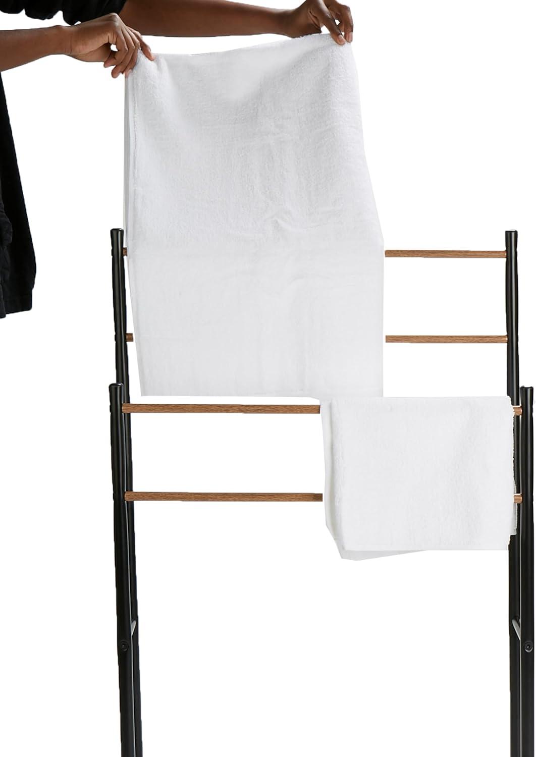 imageMind Reader Towel Rack Bathroom Storage Drying Stand Hot Tub Accessory Freestanding Metal 226quot L x 12quot W x 36quot H BlackBlack