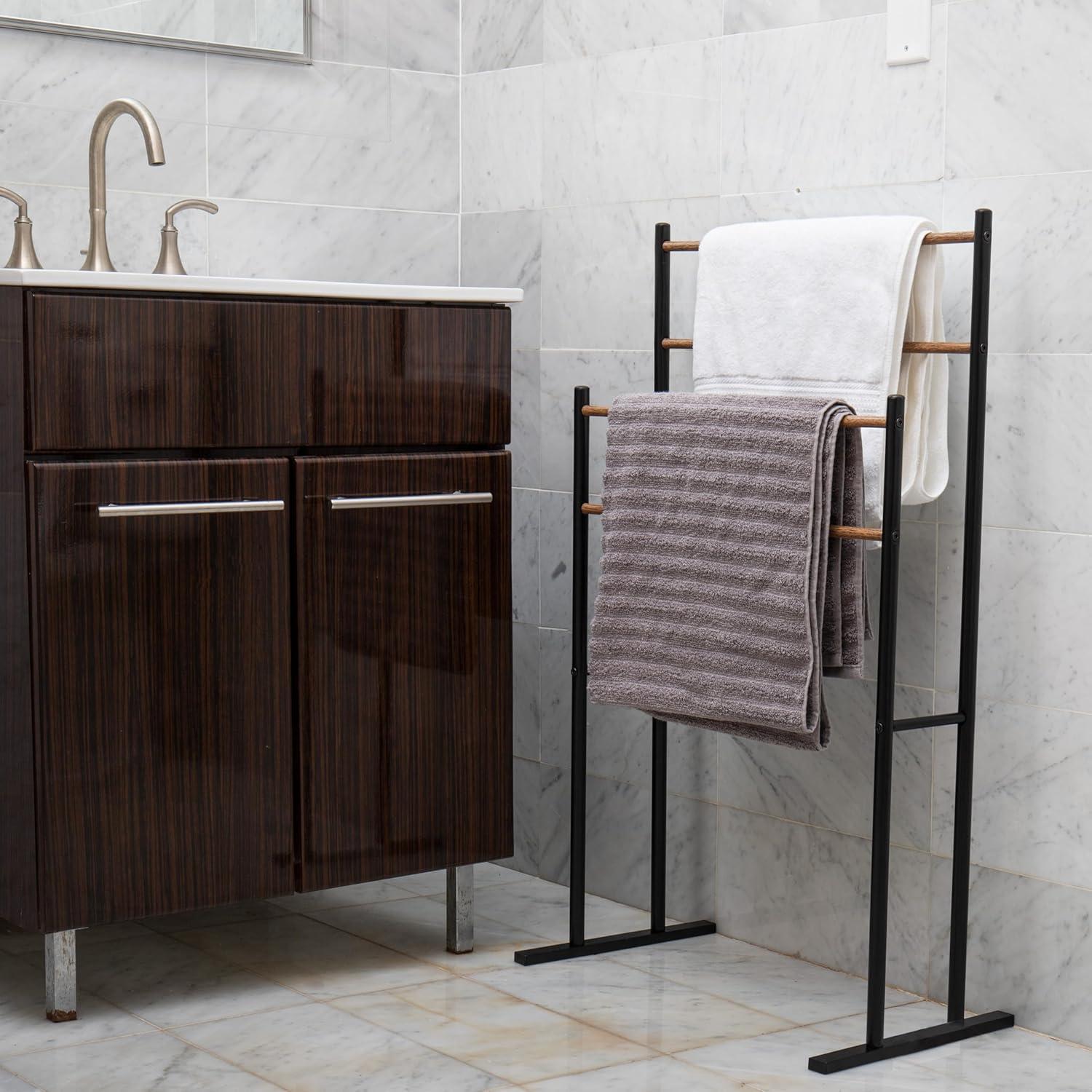 imageMind Reader Towel Rack Bathroom Storage Drying Stand Hot Tub Accessory Freestanding Metal 226quot L x 12quot W x 36quot H BlackBlack