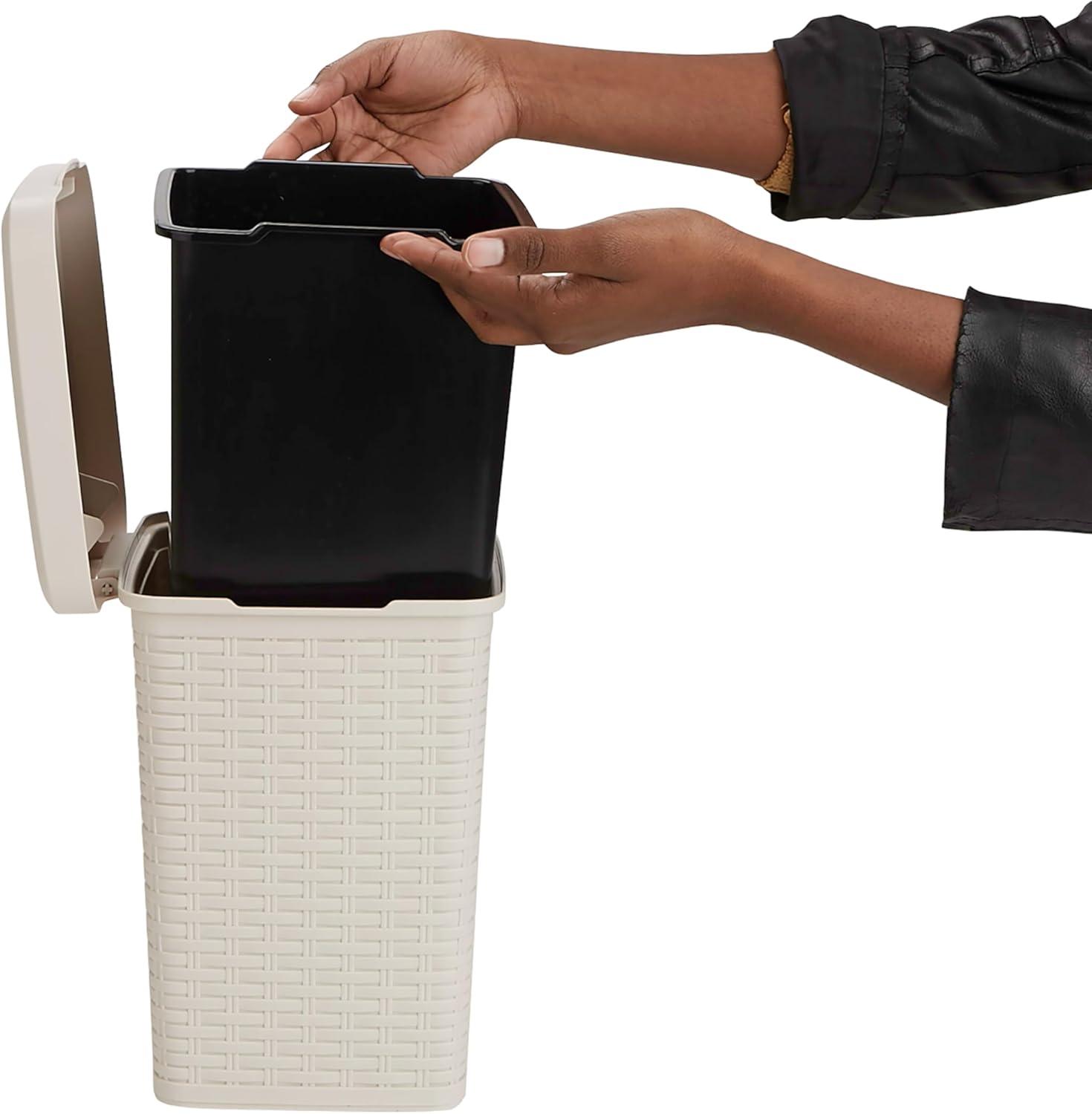 imageMind Reader Trash Can 55L 15 gal Capacity Bathroom Decor Hands Free Lid Square 775quot L x 775quot W x 11quot H IvoryIvory Square Bin