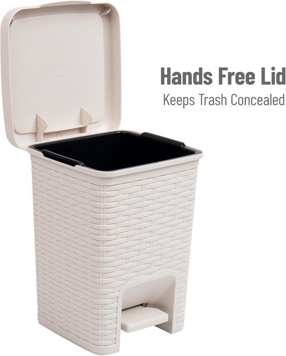 imageMind Reader Trash Can 55L 15 gal Capacity Bathroom Decor Hands Free Lid Square 775quot L x 775quot W x 11quot H IvoryIvory Square Bin
