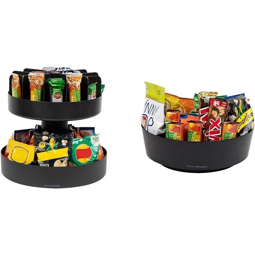 image2Tier 1425quot Snack Carousel with 4Section 12quot Rotating Snack Tray Countertop Organizers for BreakroomKitchenBlack