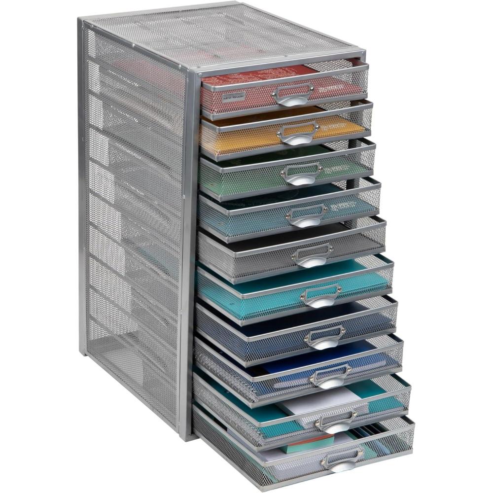 imageMind Reader 10Drawer Desk Organizer for Office Supplies Crafts Mail Sorting ampamp More Metal Mesh 1075quotL x 14quotW x 2125quotH BlackSilver 10 Drawer