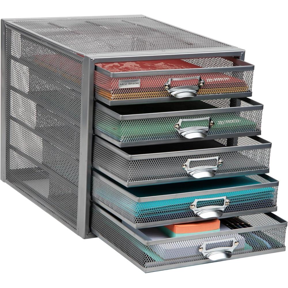 imageMind Reader 10Drawer Desk Organizer for Office Supplies Crafts Mail Sorting ampamp More Metal Mesh 1075quotL x 14quotW x 2125quotH BlackSilver 5 Drawer
