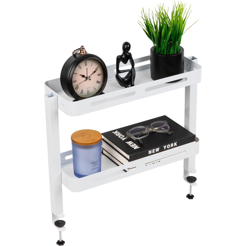 imageMind Reader 2Tier Desk Organizer with Clamp Accessory Shelf for Office or Gaming Office Metal White