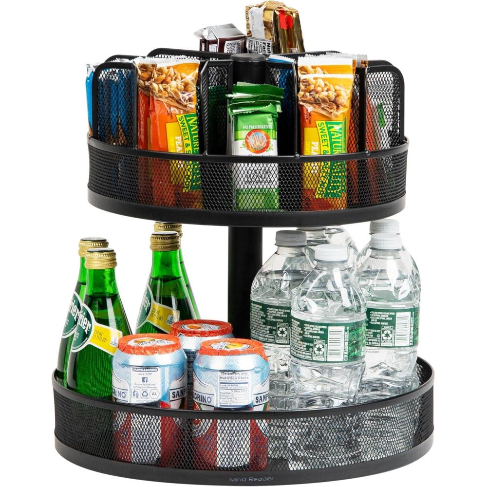 imageMind Reader 2Tier Snack Carousel Countertop Organizer Snack Tray Breakroom Kitchen Black