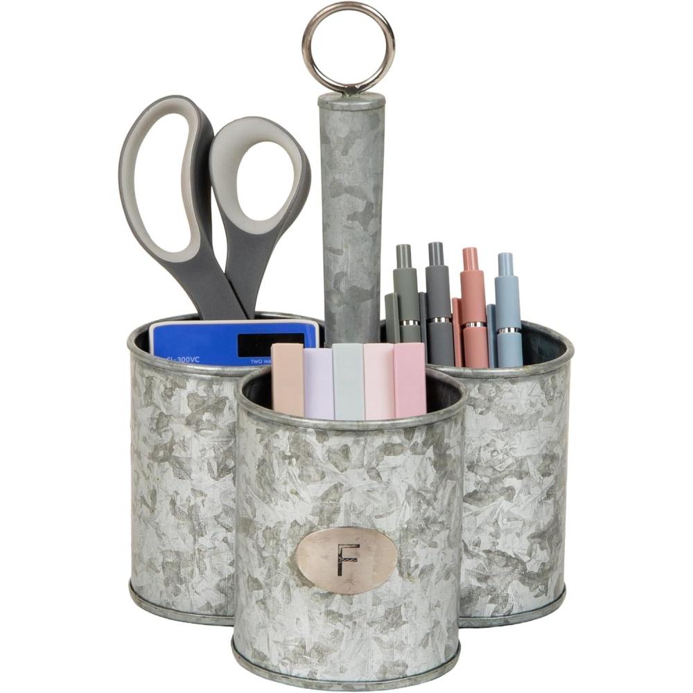 imageMind Reader 3Compartment Metal Organizer with Handle MultiUse Storage Caddy Galvanized Metal 7quotL x 7quotW x 1025quotH SilverBlack