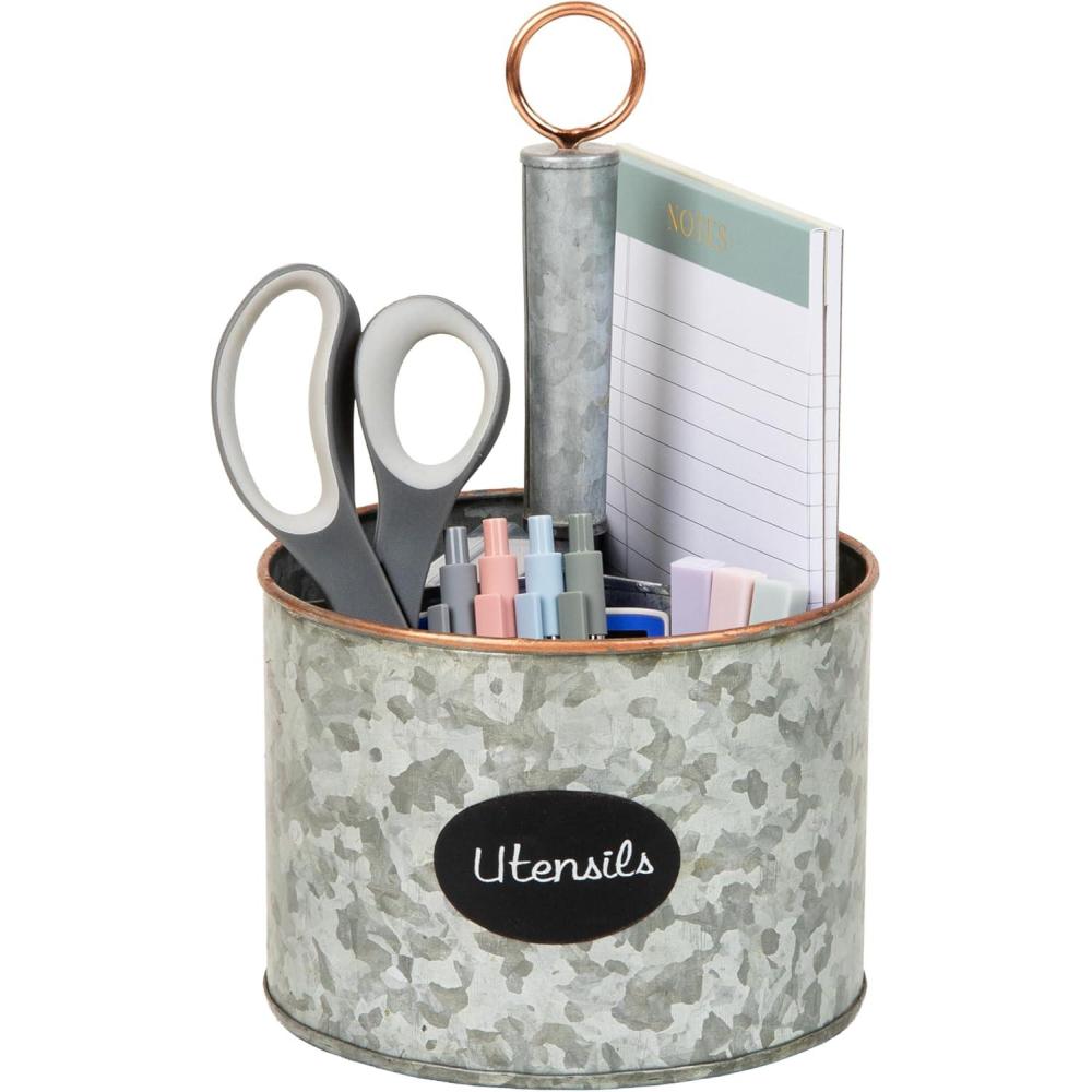 imageMind Reader 4Compartment Organizer with Handle MultiUse Storage Caddy Galvanized Metal 65quot L x 65quot W x 1063quot H Silver