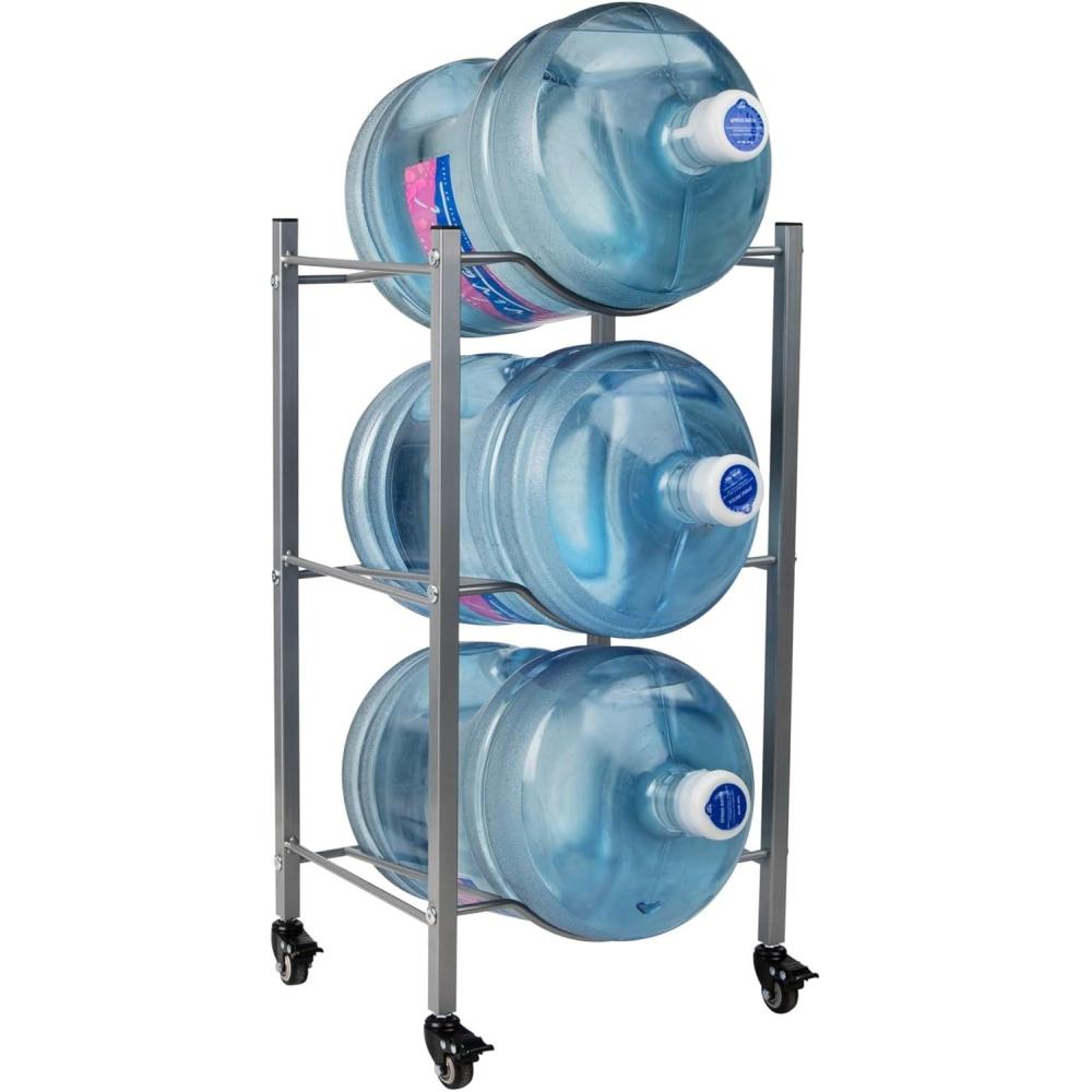 imageMind Reader 5 Gallon Water Jug Stand Water Bottle Holder Water Cooler Rack Wheels Metal 165quot L x 1375quot W x 41quot H Gray3 Tier Wheels