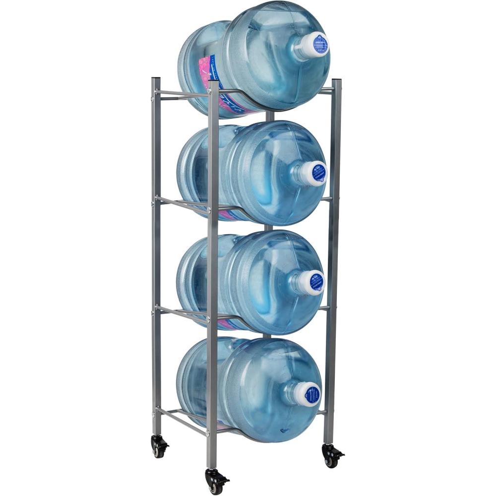 imageMind Reader 5 Gallon Water Jug Stand Water Bottle Holder Water Cooler Rack Wheels Metal 165quot L x 1375quot W x 41quot H Gray4 Tier Wheels