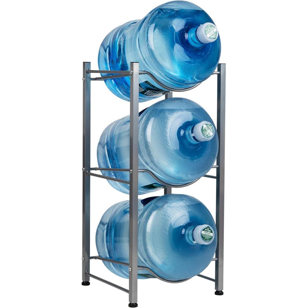 imageMind Reader 5 Gallon Water Jug Stand Water Bottle Holder Water Cooler Stand Rack Metal 135quotL x 135quotW x 2875quotH Silver3 Tier