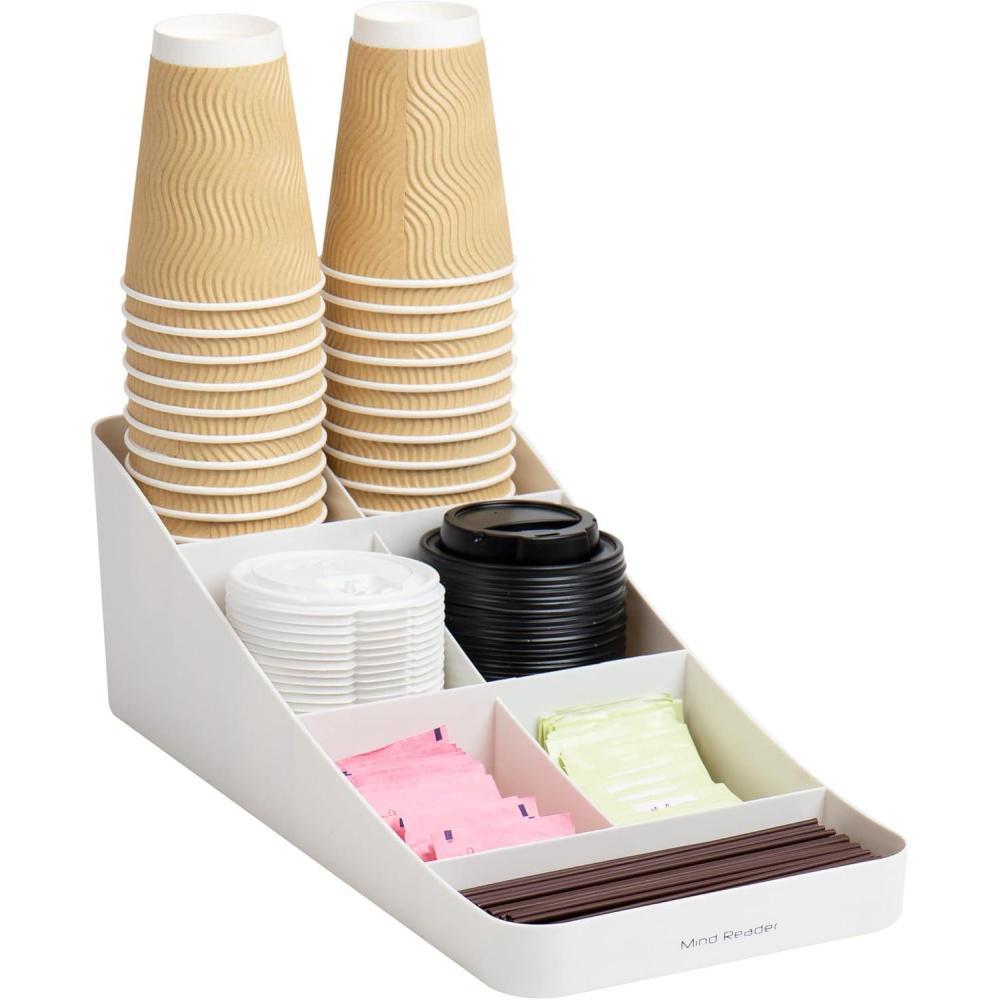 imageMind Reader 7 Compartment Coffee Condiment Cups Lids Sugars StirrersStorage Organizer White