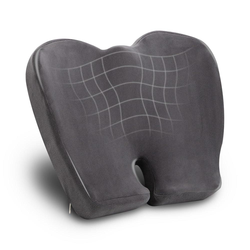 imageMind Reader AirCloud Memory Foam Seat Cushion Ergonomic Support for Lower Back Coccyx and Hip Pain Relief Promotes Better Posture Washable Cover BlackGrey