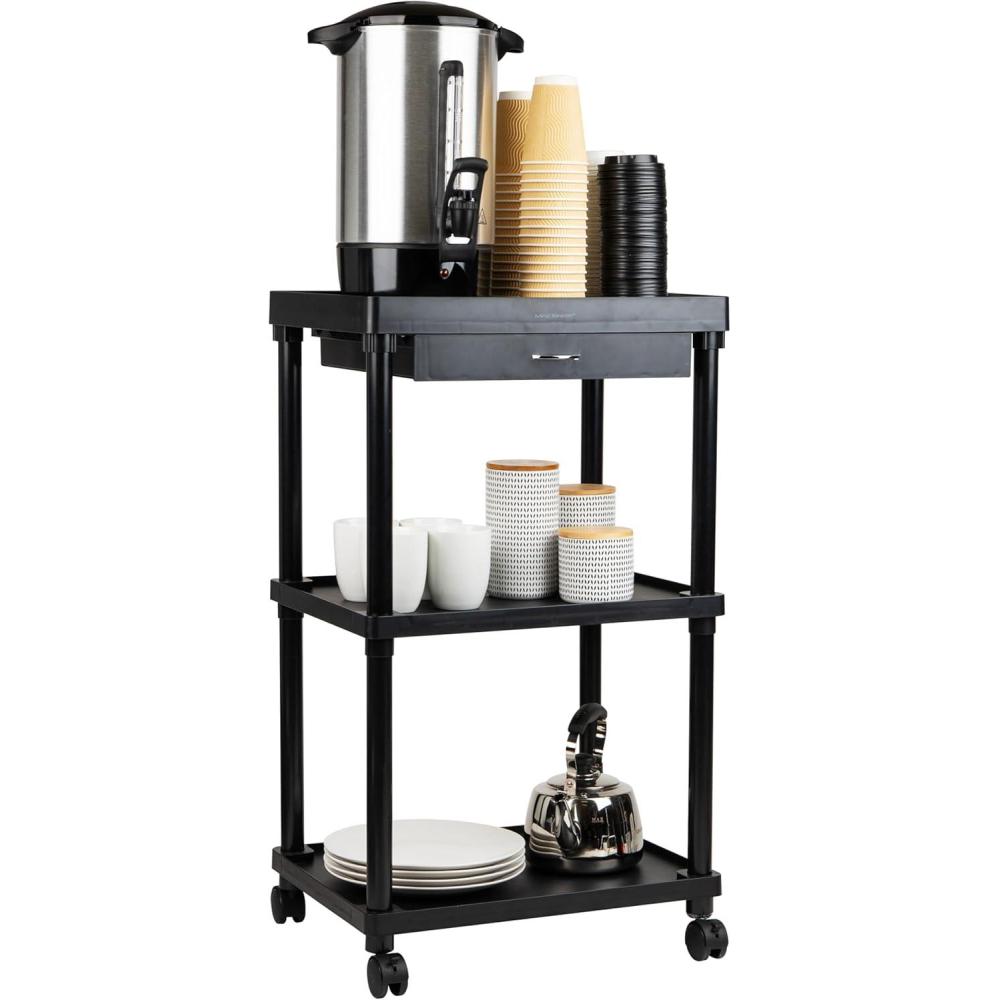 imageMind Reader Bar Cart Rolling Utility Cart 3Tier Coffee Cart Bathroom Kitchen Plastic 20quotL x 15quotW x 345quotH BlackBlack