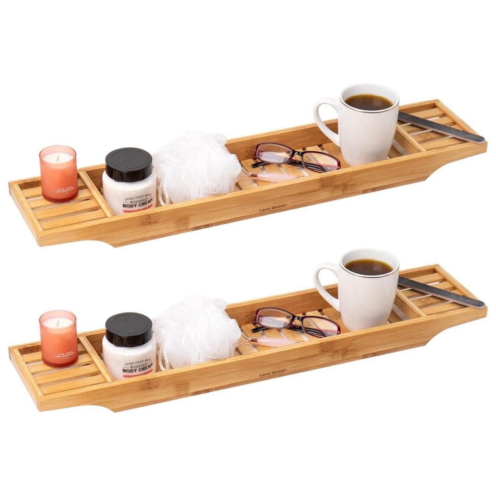 imageMind Reader Bathtub Tray Shower Organizer Bathroom Accessory Rayon from Bamboo 275quot L x 575quot W x 175quot H Set of 2 Brown