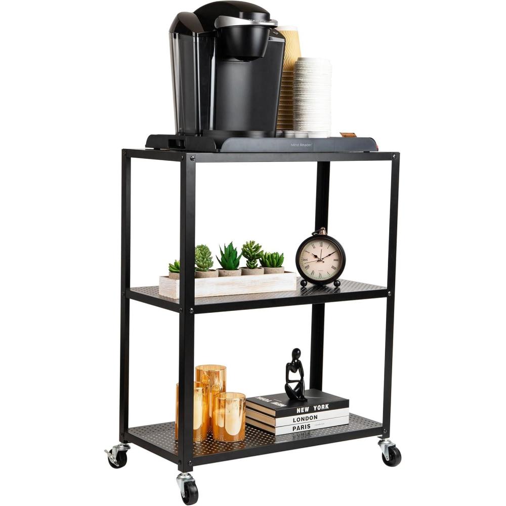 imageMind Reader Cart with Covered Compartment Office Organizer Storage 3Tier Office Metal 155quot L x 11quot W x 2825quot H Black3Tier