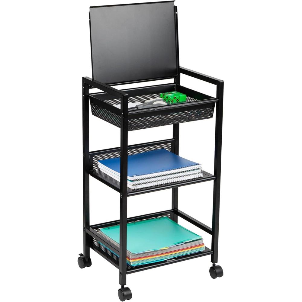 imageMind Reader Cart with Covered Compartment Office Organizer Storage 3Tier Office Metal 155quot L x 11quot W x 2825quot H Black3Tier with Handles